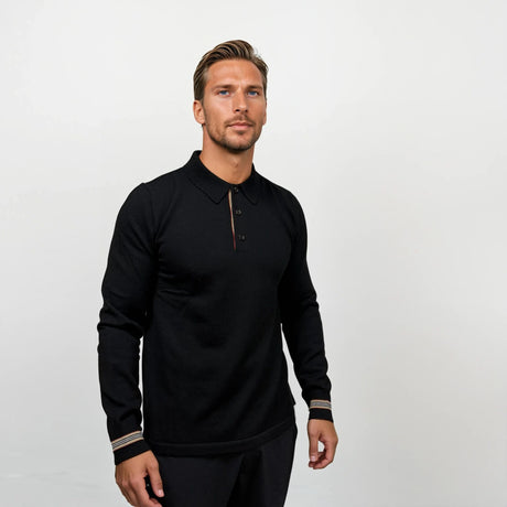 Burberry 'Pace' Signature Stripe Wool Polo Black - Boinclo - Outlet Sale Under Retail