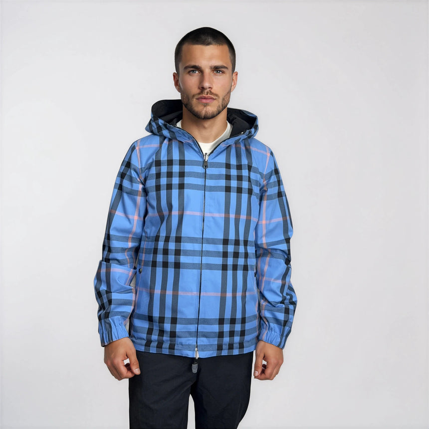 Burberry 'Stanford' Zip - Up Check Reversible Hooded Jacket Black & Blue Check - Boinclo - Outlet Sale Under Retail