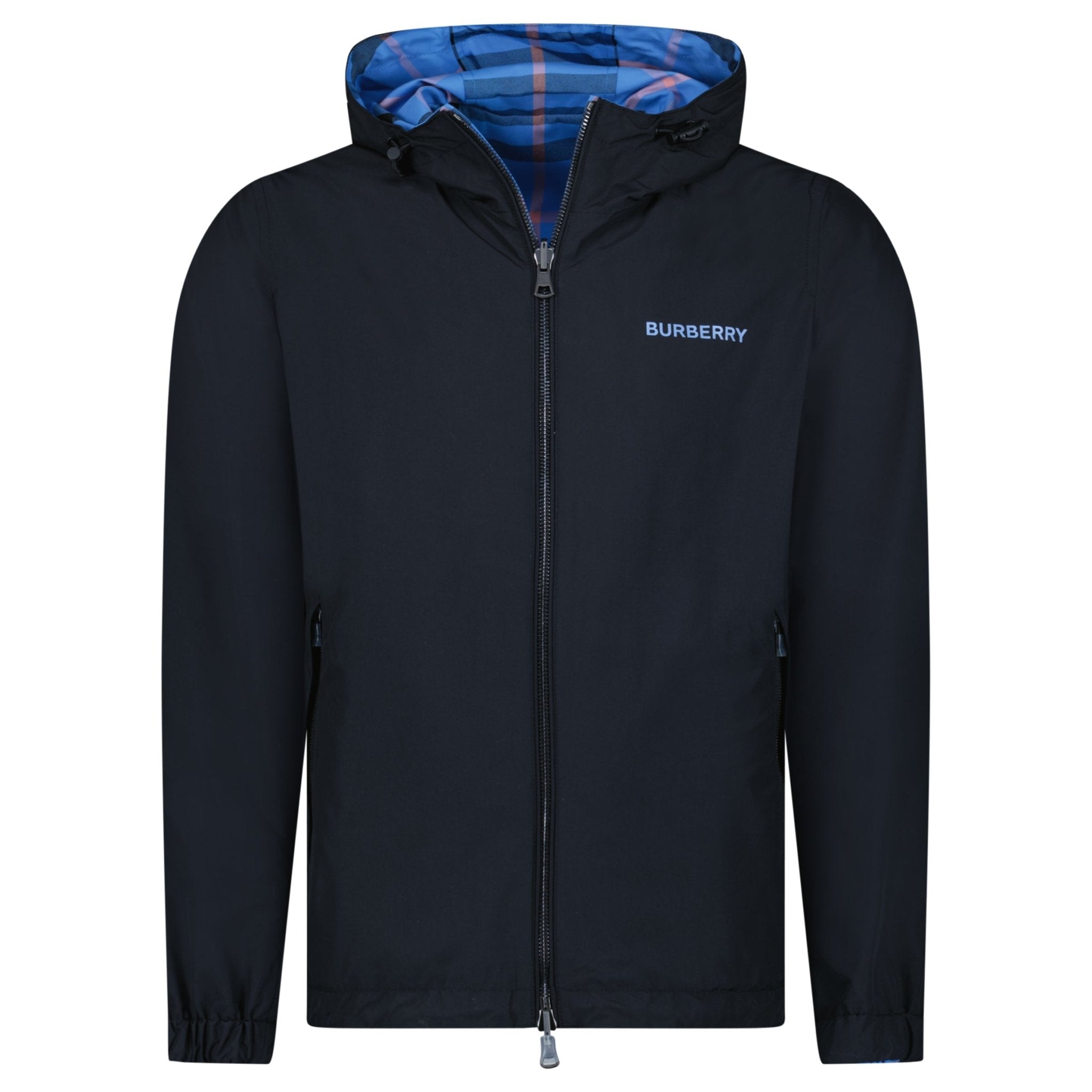 Color variation of Burberry 'Stanford' Zip-Up Check Reversible Hooded Jacket Black & Blue Check