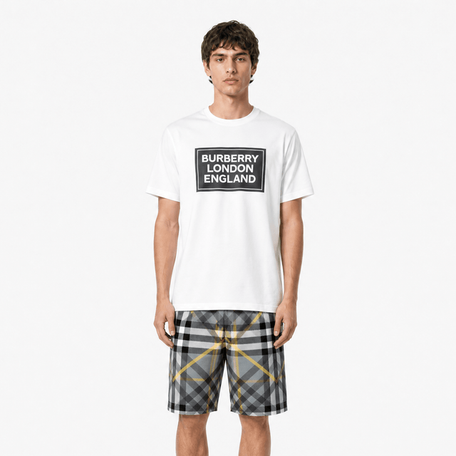 Burberry Summer Set Grey Cotton Shorts & White T-Shirt - Boinclo - Outlet Sale Under Retail