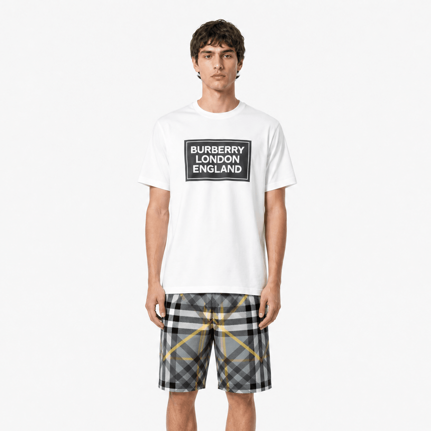 Burberry Summer Set Grey Cotton Shorts & White T-Shirt - Boinclo - Outlet Sale Under Retail