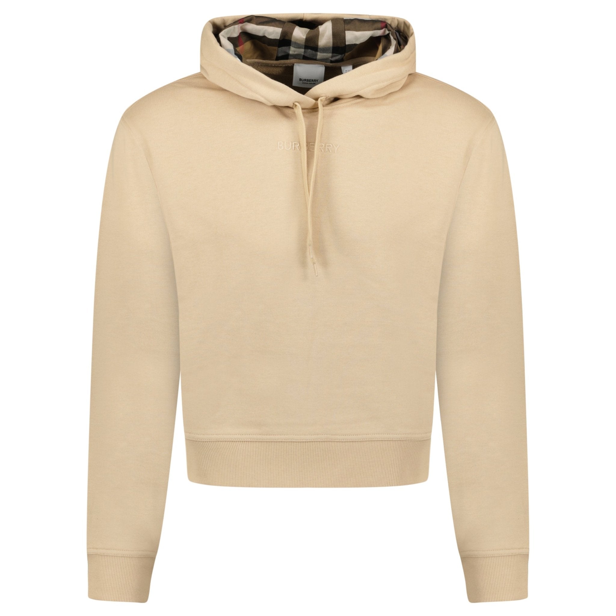 Burberry 'Talley' Embroidery Logo Check Hooded Sweatshirt Beige