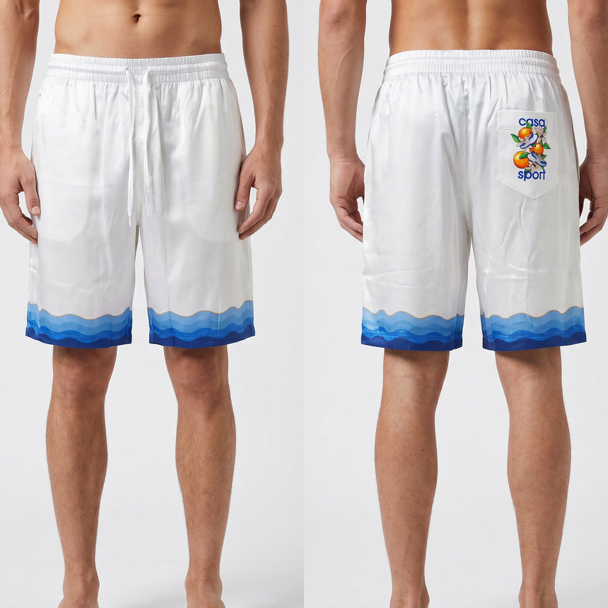 Casablanca Atlantis Oranges Drawstring Silk Shorts in White - Boinclo - Outlet Sale Under Retail