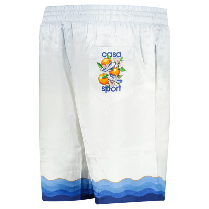 Casablanca Atlantis Oranges Drawstring Silk Shorts in White - Boinclo - Outlet Sale Under Retail