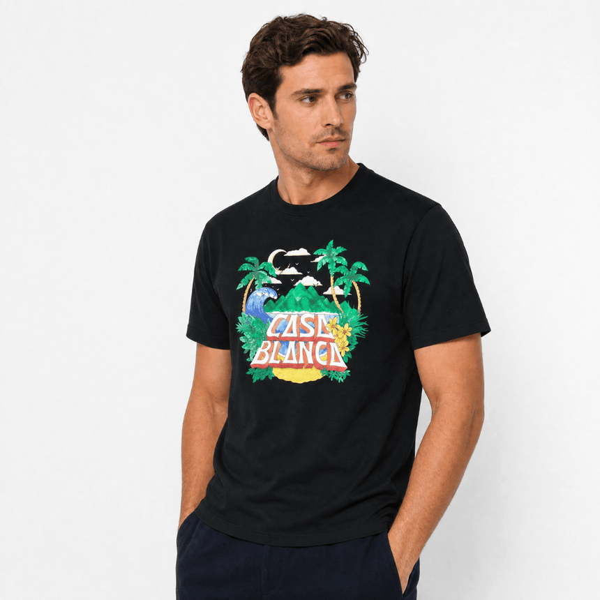 Casablanca "Casa Beach Wave" Printed T-Shirt in Black - Boinclo - Outlet Sale Under Retail