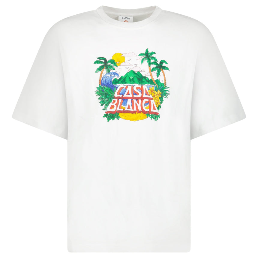Casablanca "Casa Beach Wave" Printed T-Shirt in White - Boinclo - Outlet Sale Under Retail