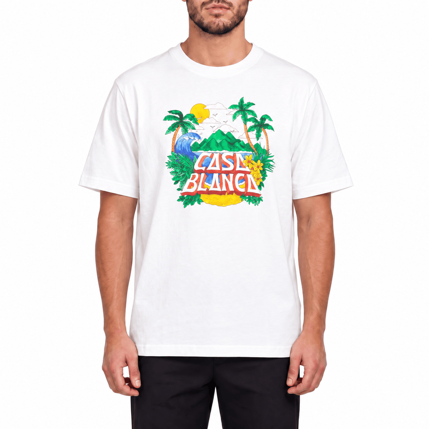 Casablanca "Casa Beach Wave" Printed T-Shirt in White - Boinclo - Outlet Sale Under Retail