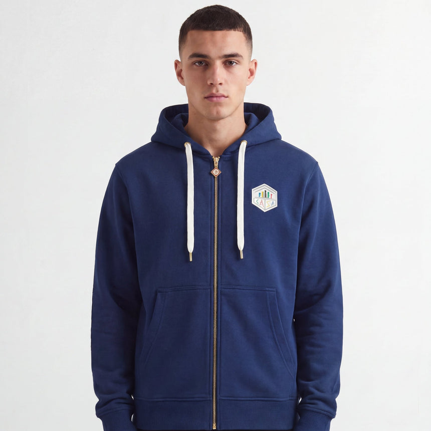 Casablanca Casa Temple Zip Hoodie in Navy - Boinclo - Outlet Sale Under Retail