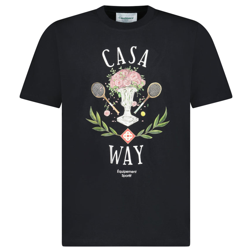 Casablanca "Casa Way" Rose Vase Printed T-Shirt in Black - Boinclo - Outlet Sale Under Retail