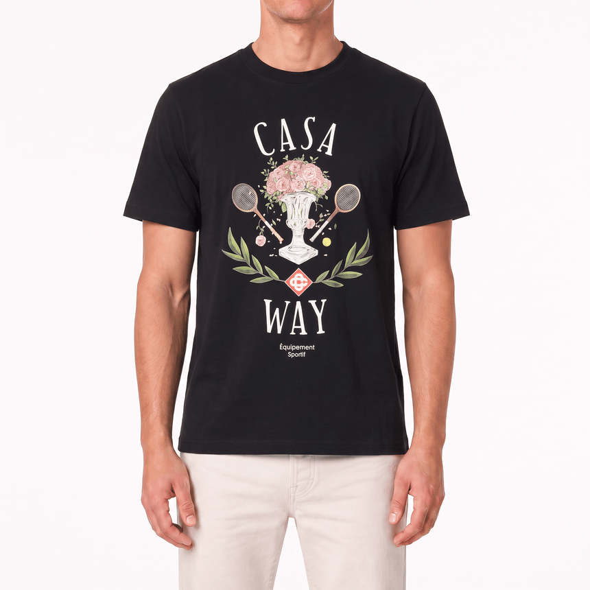 Casablanca "Casa Way" Rose Vase Printed T-Shirt in Black - Boinclo - Outlet Sale Under Retail