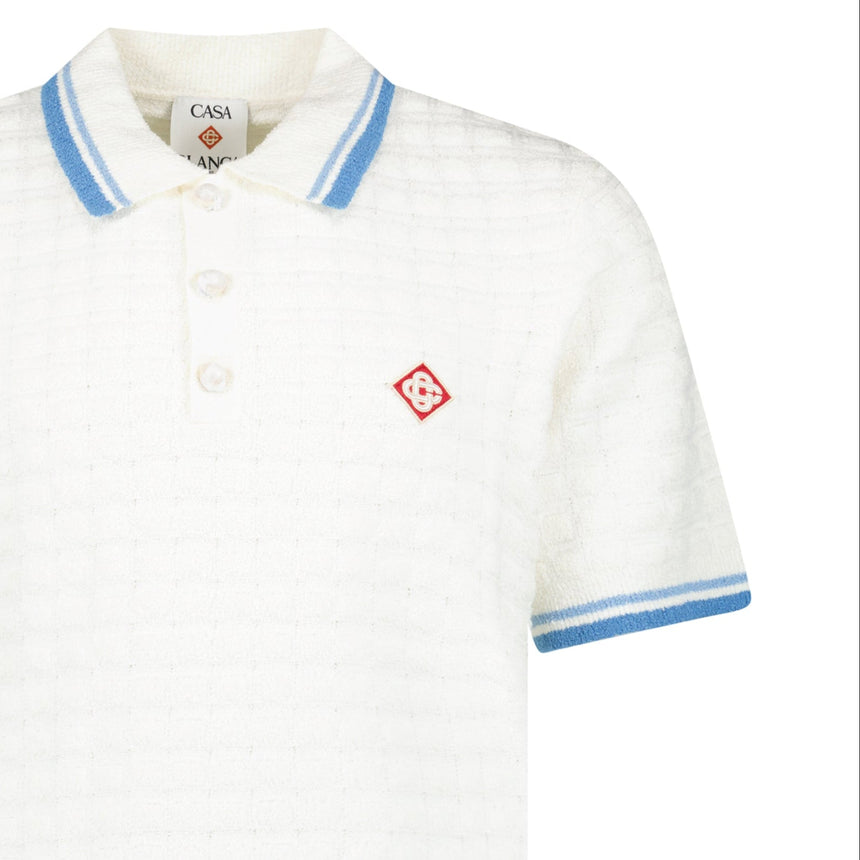 Casablanca Cotton-Blend Bouclé Waffle-Knit Polo Shirt in White - Boinclo - Outlet Sale Under Retail