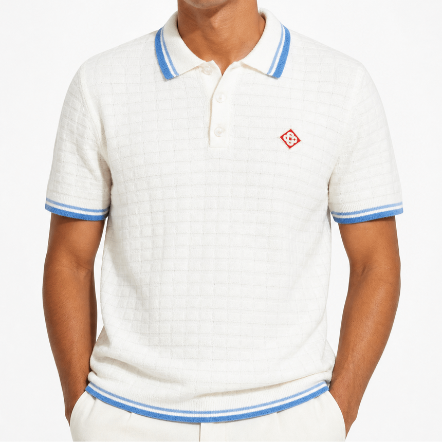 Casablanca Cotton-Blend Bouclé Waffle-Knit Polo Shirt in White - Boinclo - Outlet Sale Under Retail
