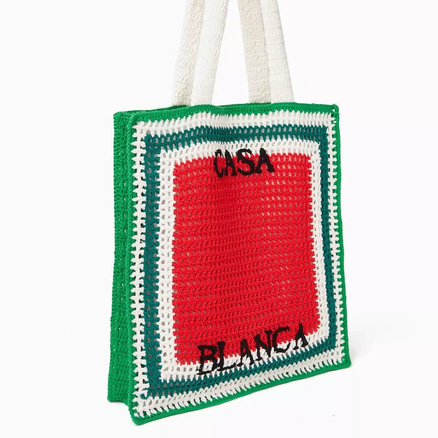 Casablanca Cotton Crochet Knit Tote Bag in Red and Green - Boinclo - Outlet Sale Under Retail