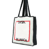 Casablanca Cotton Crochet Knit Tote Bag in White and Navy - Boinclo - Outlet Sale Under Retail