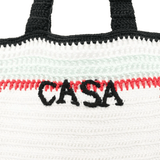 Casablanca Cotton Crochet Knit Tote Bag in White and Navy - Boinclo - Outlet Sale Under Retail