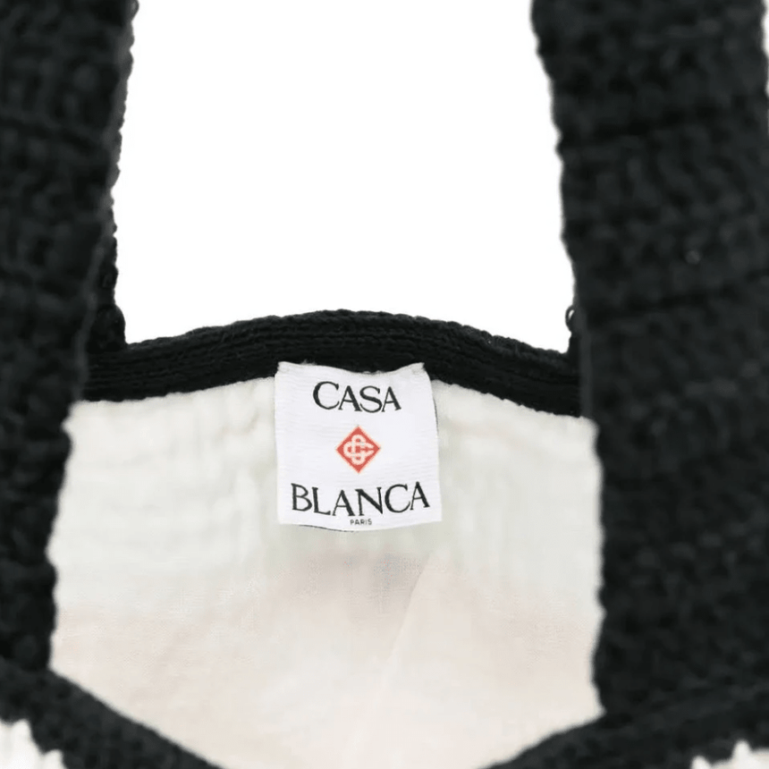 Casablanca Cotton Crochet Knit Tote Bag in White and Navy - Boinclo - Outlet Sale Under Retail