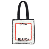 Casablanca Cotton Crochet Knit Tote Bag in White and Navy - Boinclo - Outlet Sale Under Retail
