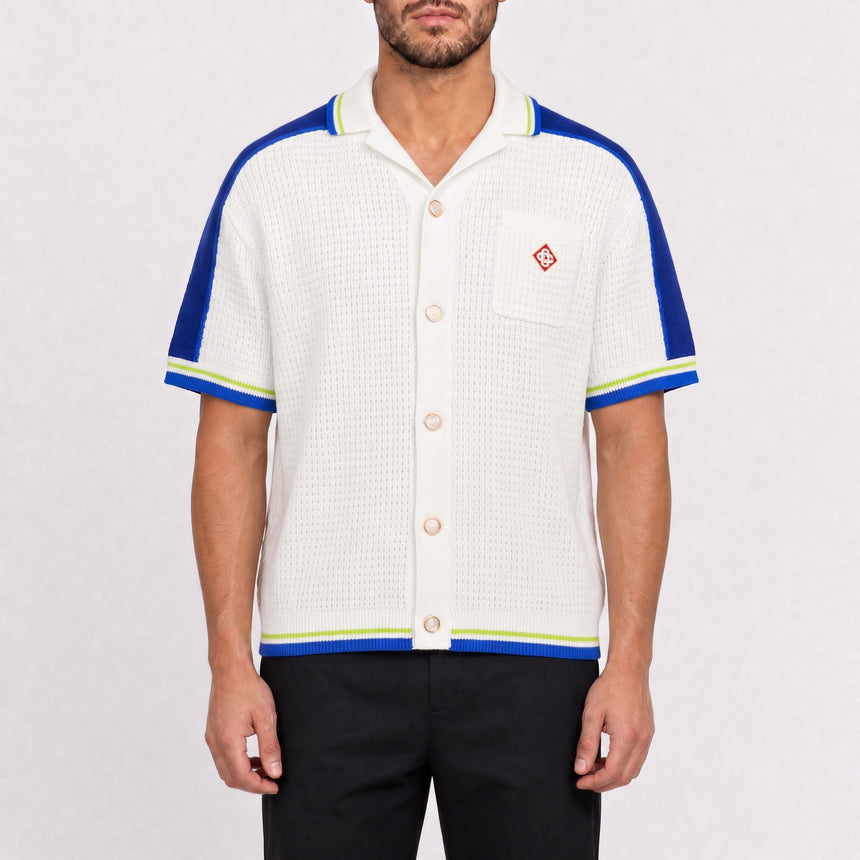 Casablanca Crochet Shirt in White and Blue - Boinclo - Outlet Sale Under Retail