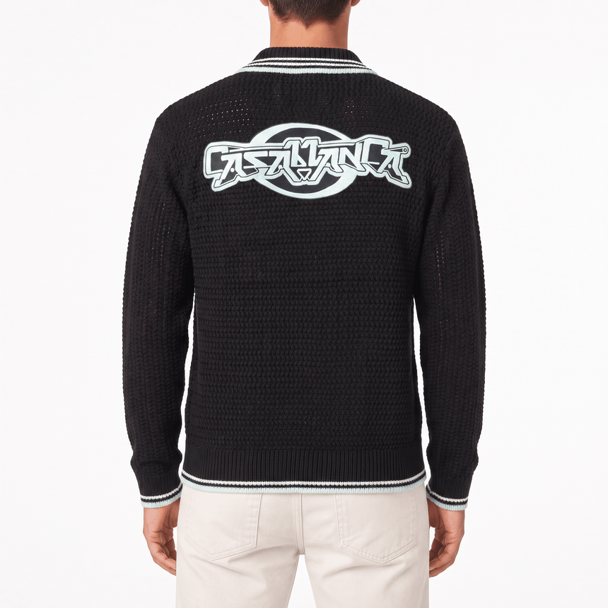 Casablanca Embroidered Faux Crochet Long Sleeve Shirt in Black - Boinclo - Outlet Sale Under Retail