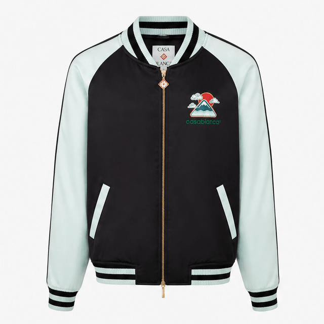 Casablanca Embroidered Satin Bomber Jacket in Mint and Black - Boinclo - Outlet Sale Under Retail