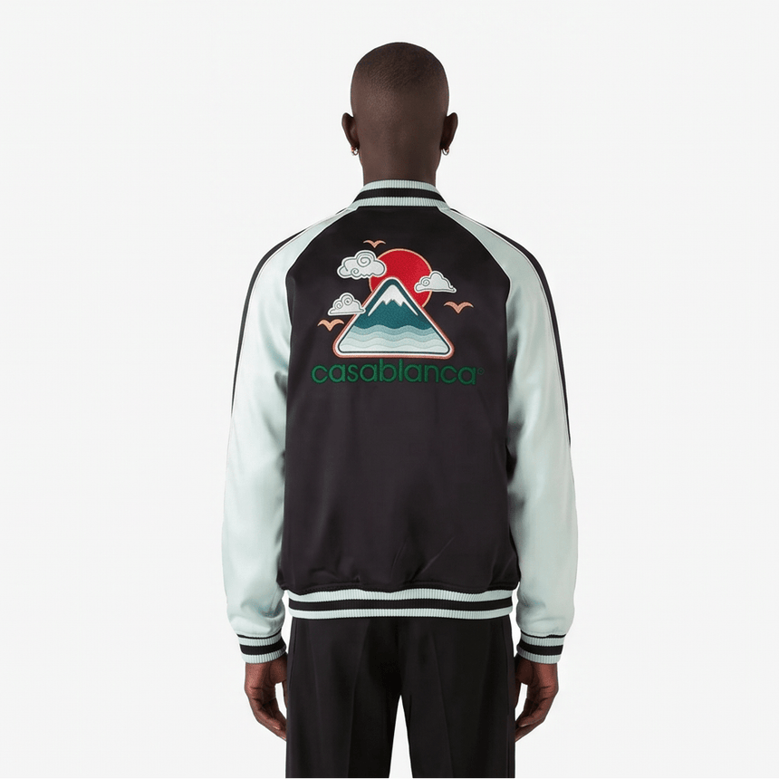Casablanca Embroidered Satin Bomber Jacket in Mint and Black - Boinclo - Outlet Sale Under Retail