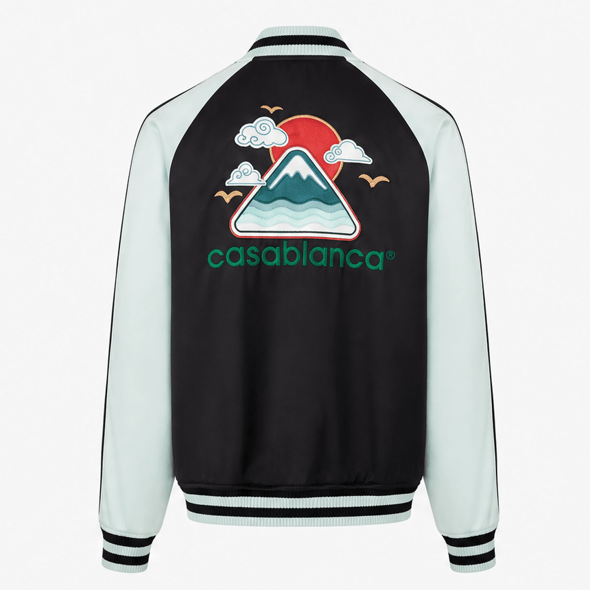 Casablanca Embroidered Satin Bomber Jacket in Mint and Black - Boinclo - Outlet Sale Under Retail