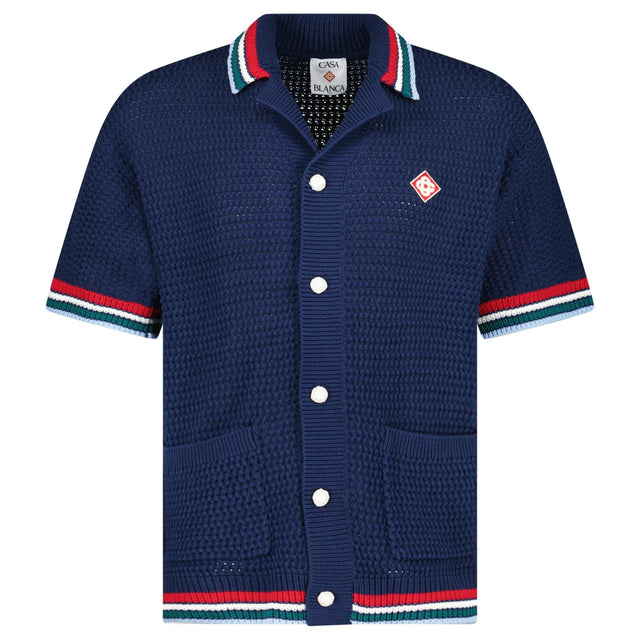 Casablanca Gothic Short Sleeve Crochet Shirt in Navy - Boinclo - Outlet Sale Under Retail