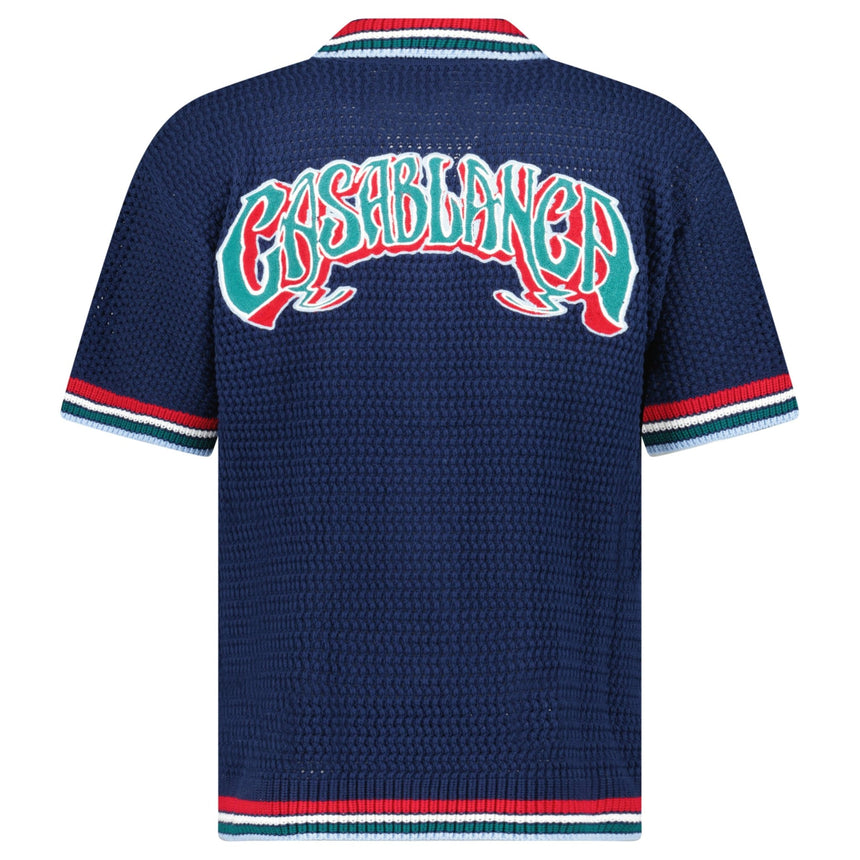 Casablanca Gothic Short Sleeve Crochet Shirt in Navy - Boinclo - Outlet Sale Under Retail