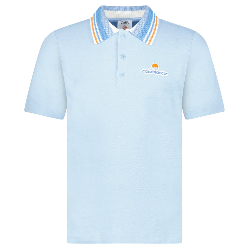Casablanca Knit Piqué Short Sleeve Polo Shirt in Pale Blue - Boinclo - Outlet Sale Under Retail
