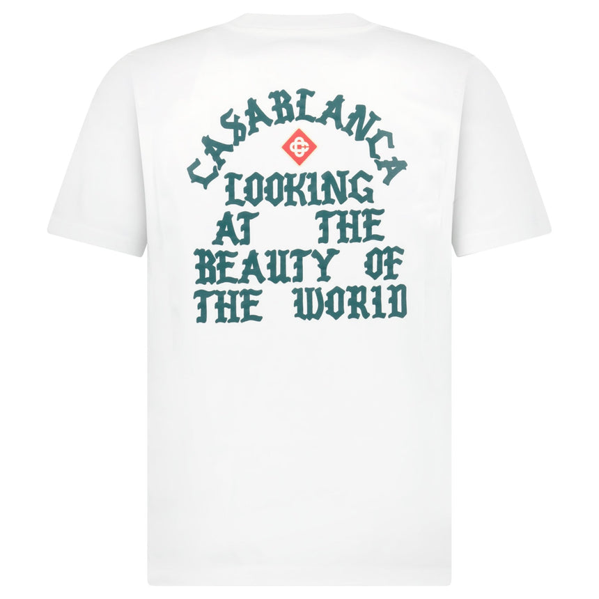 Casablanca "Looking at the Beauty of the World" Printed T-Shirt in White - Boinclo - Outlet Sale Under Retail