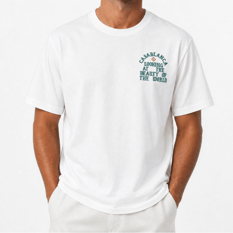 Casablanca "Looking at the Beauty of the World" Printed T-Shirt in White - Boinclo - Outlet Sale Under Retail