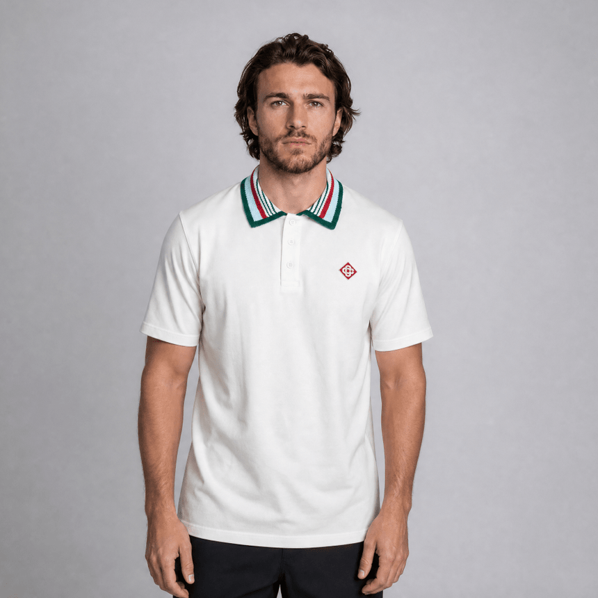 Casablanca Mint Stripe Knit Collar Classic Polo in Ivory - Boinclo - Outlet Sale Under Retail