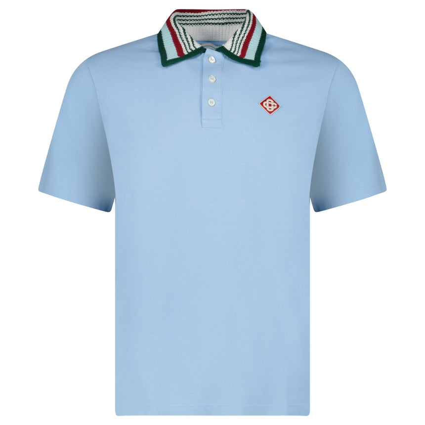 Casablanca Mint Stripe Knit Collar Classic Polo in Pale Blue - Boinclo - Outlet Sale Under Retail