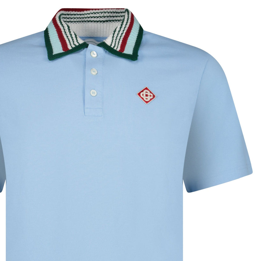 Casablanca Mint Stripe Knit Collar Classic Polo in Pale Blue - Boinclo - Outlet Sale Under Retail