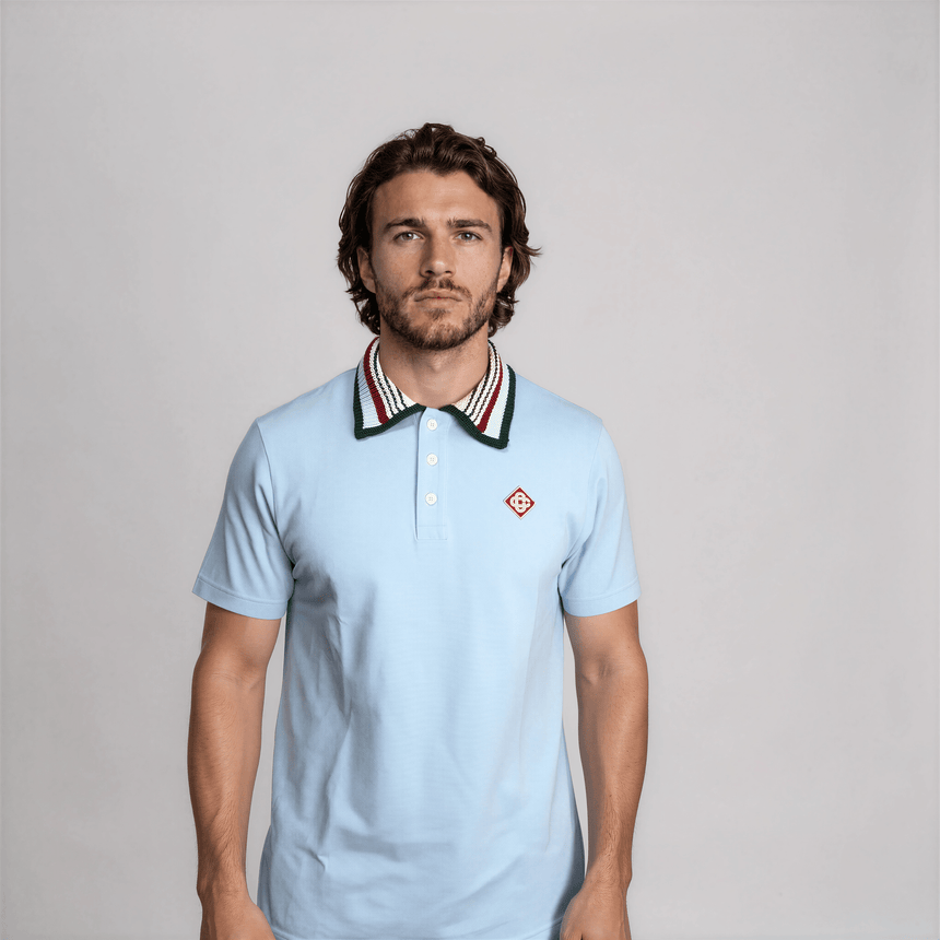 Casablanca Mint Stripe Knit Collar Classic Polo in Pale Blue - Boinclo - Outlet Sale Under Retail