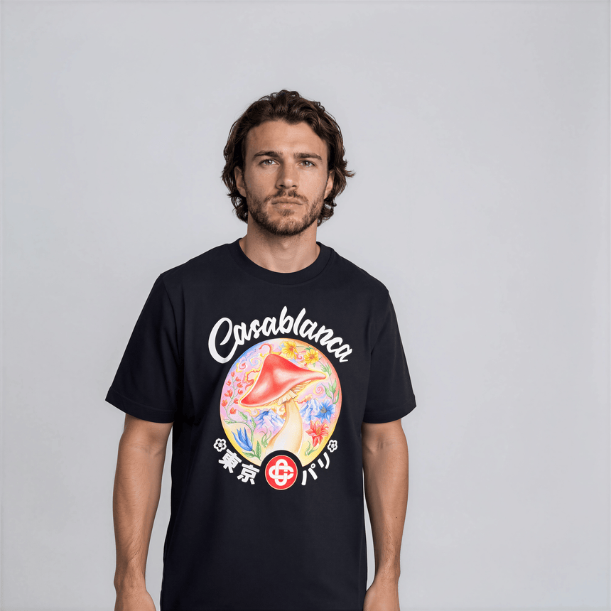 Casablanca Mushroom Emblem Short Sleeve T‑Shirt in Black - Boinclo - Outlet Sale Under Retail
