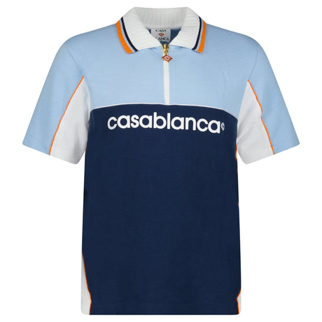 Casablanca Oversized Colour Block Polo Shirt in Pale Blue, White and Navy - Boinclo - Outlet Sale Under Retail