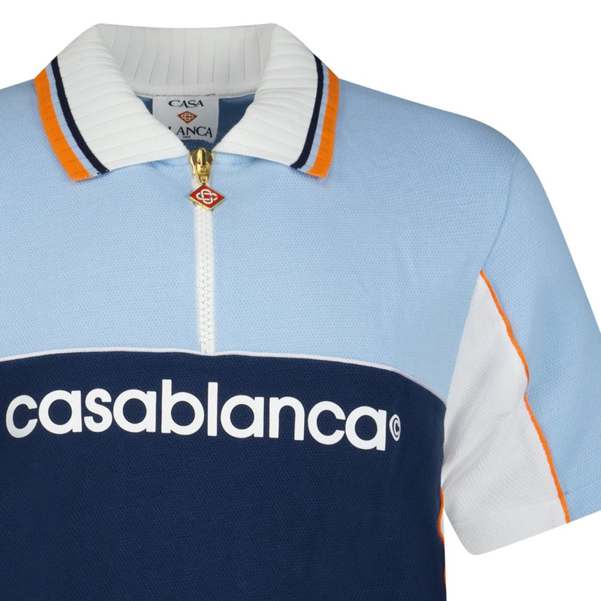 Casablanca Oversized Colour Block Polo Shirt in Pale Blue, White and Navy - Boinclo - Outlet Sale Under Retail