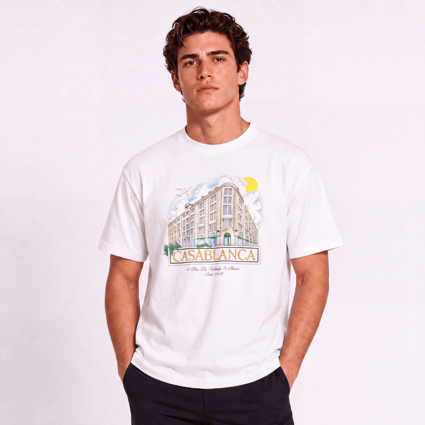 Casablanca Paris Store Printed T-Shirt in White - Boinclo - Outlet Sale Under Retail
