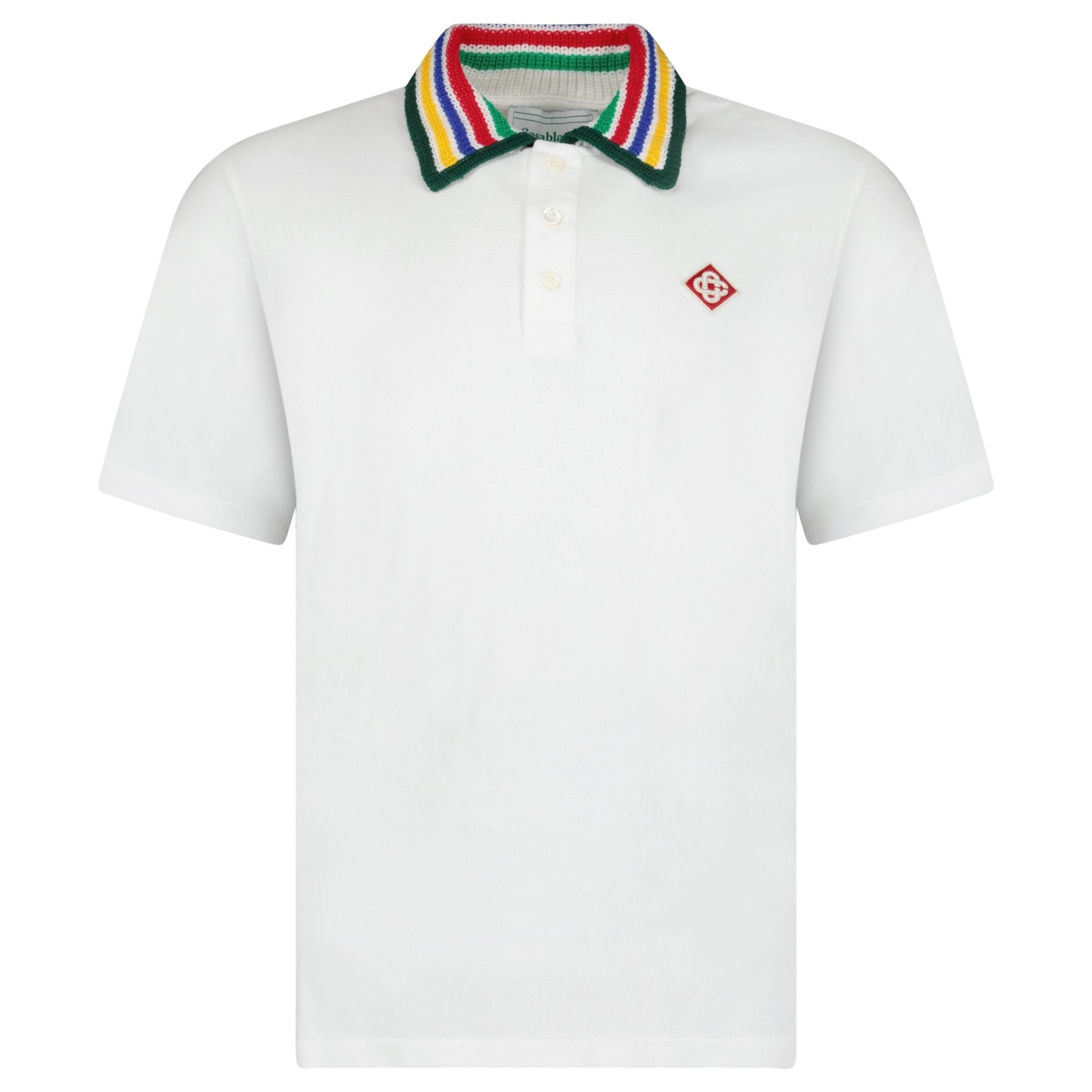 Color variation of Casablanca Primary Stripe Knit Collar Classic Polo in Bright White
