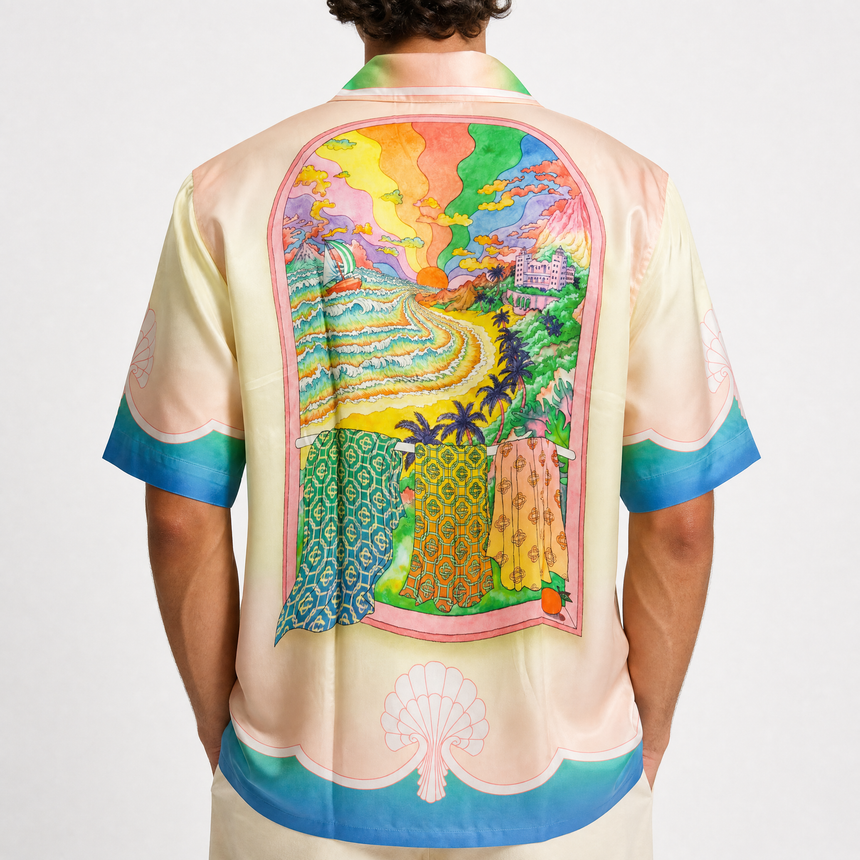 Casablanca Printed 'Lucid Dreams' Short-Sleeve Silk Shirt in Multicolour - Boinclo - Outlet Sale Under Retail