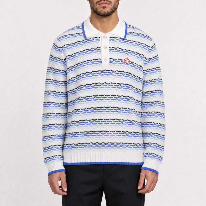 Casablanca Striped Logo-Appliqué Polo Shirt in Blue - Boinclo - Outlet Sale Under Retail