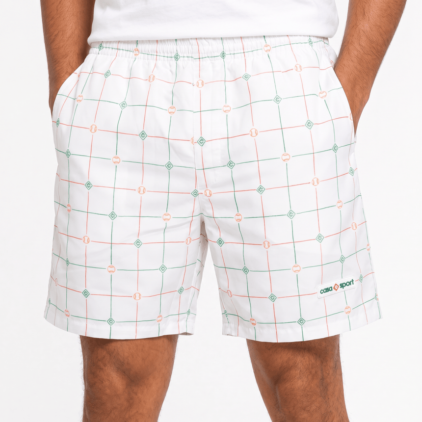 Casablanca "Tennis Check" Technical Swim Shorts in White - Boinclo - Outlet Sale Under Retail