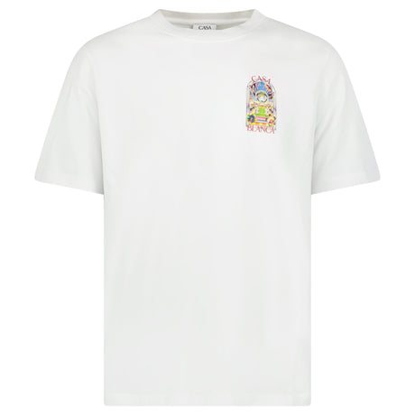 Casablanca Tennis Landscape Short Sleeve T-Shirt in White - Boinclo - Outlet Sale Under Retail
