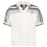 Casablanca Tennis Striped Crochet Short Sleeve Shirt in White/Grey - Boinclo - Outlet Sale Under Retail