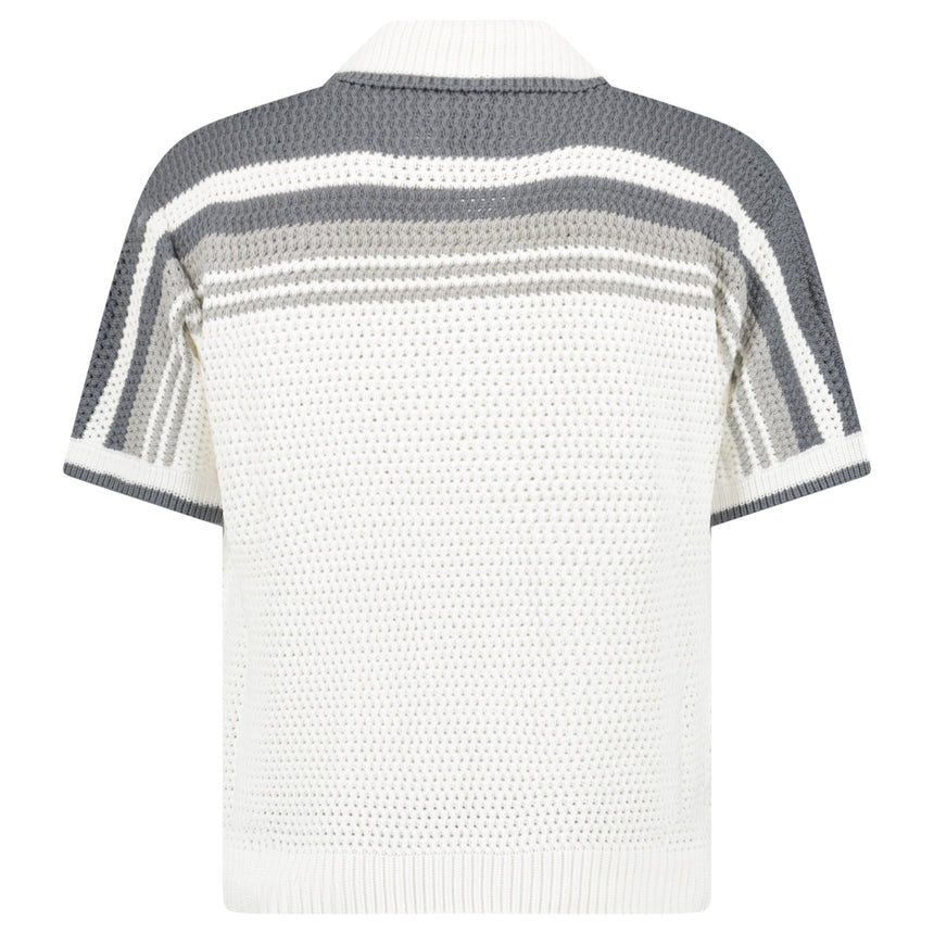 Casablanca Tennis Striped Crochet Short Sleeve Shirt in White/Grey - Boinclo - Outlet Sale Under Retail