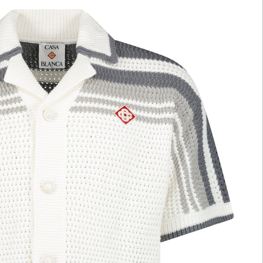 Casablanca Tennis Striped Crochet Short Sleeve Shirt in White/Grey - Boinclo - Outlet Sale Under Retail