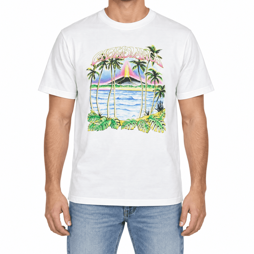 Casablanca Volcano Graphic Print T-Shirt in White - Boinclo - Outlet Sale Under Retail