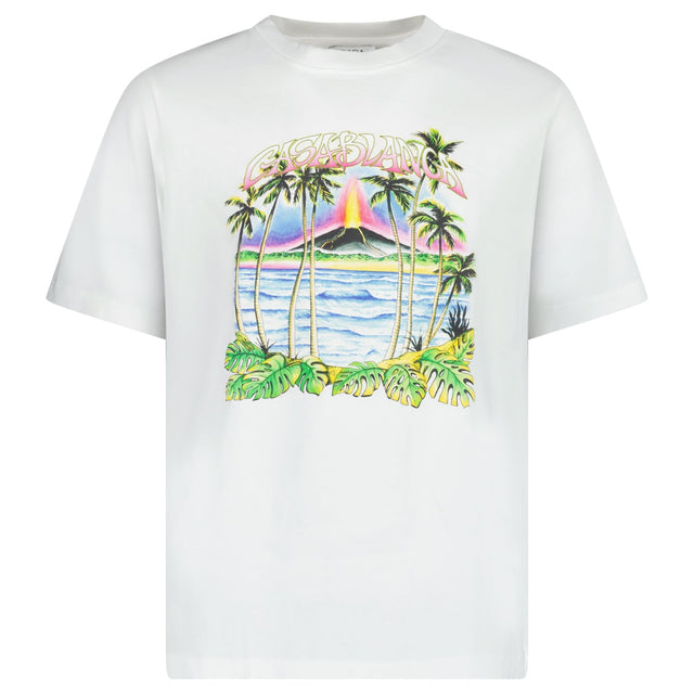 Casablanca Volcano Graphic Print T-Shirt in White - Boinclo - Outlet Sale Under Retail