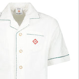 Casablanca White Towelling Monogram Short Sleeve Shirt with Green Piping - Boinclo - Outlet Sale Under Retail